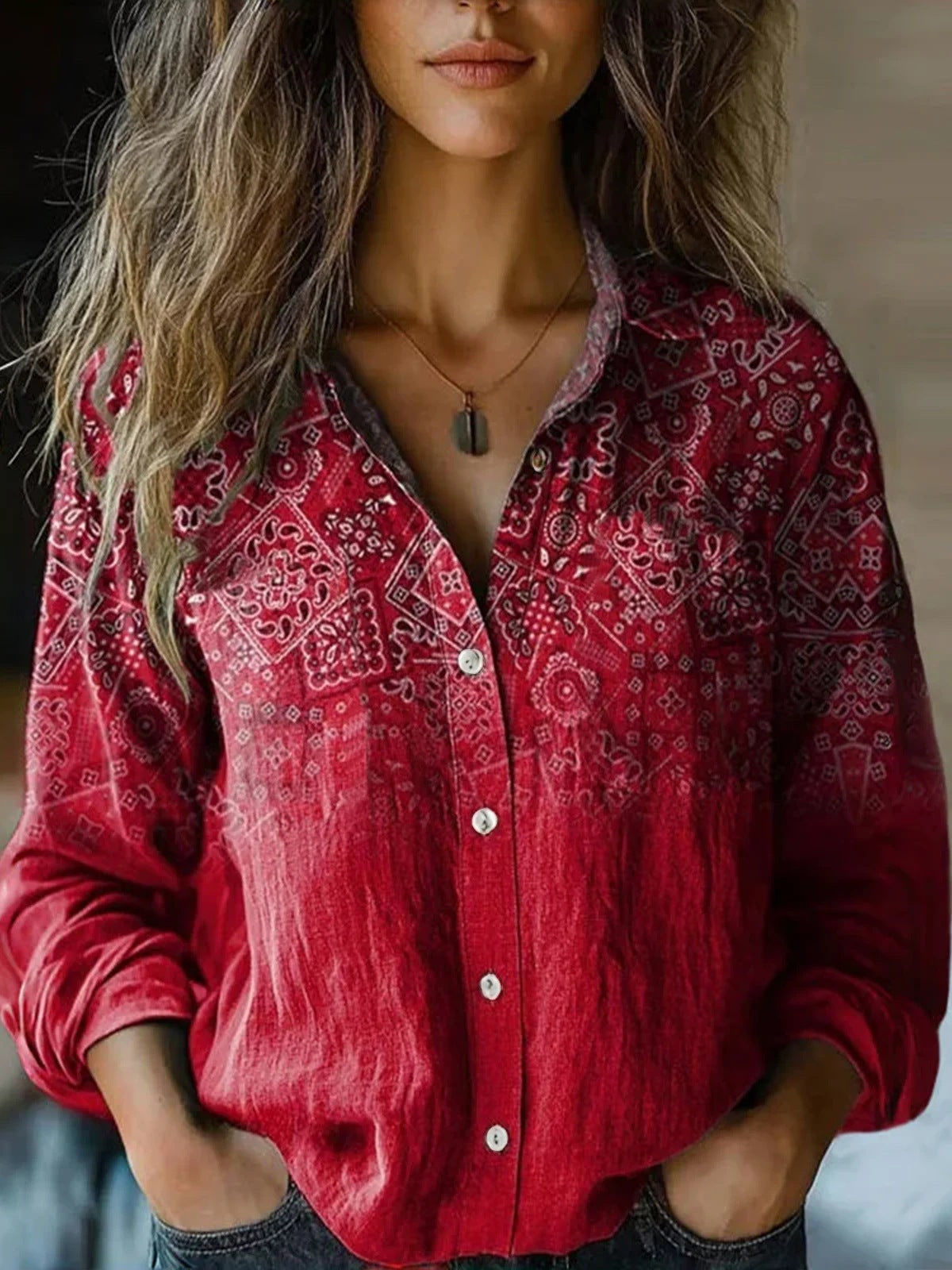 Retro Printed Long-sleeved Casual Shirt