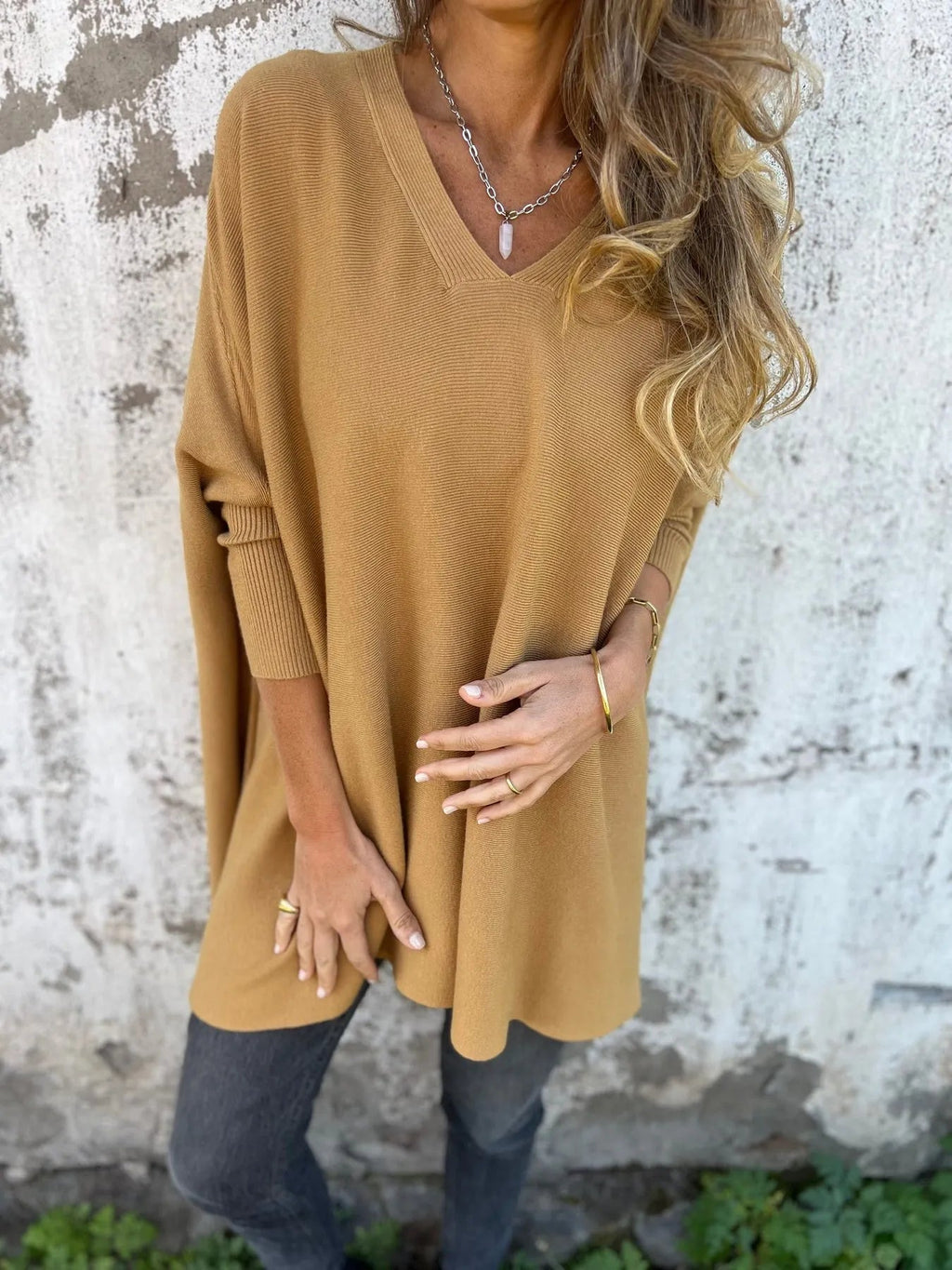Knitted Loose Bat Top