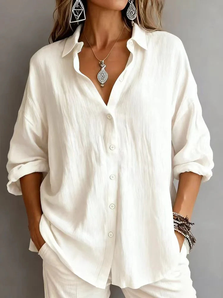 Women's Solid Color Linen Textured Shirt