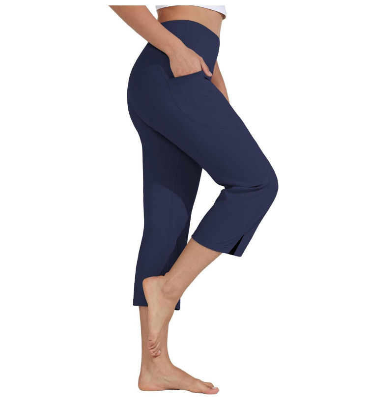 Women's High-Waisted Capri Plain Casual Pants with Pockets