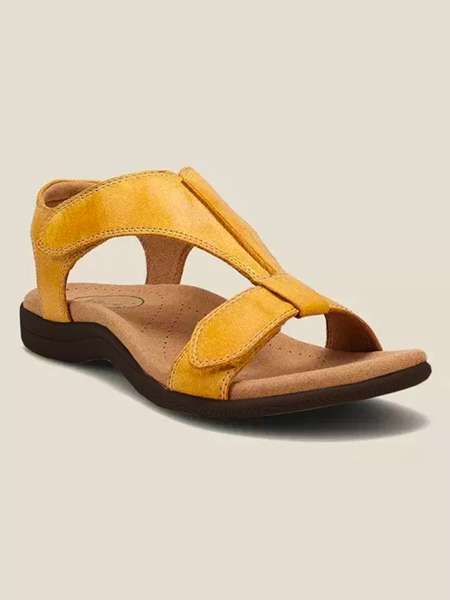 Women's Adjustable Leather Retro Solid Color Casual Portable Sandals