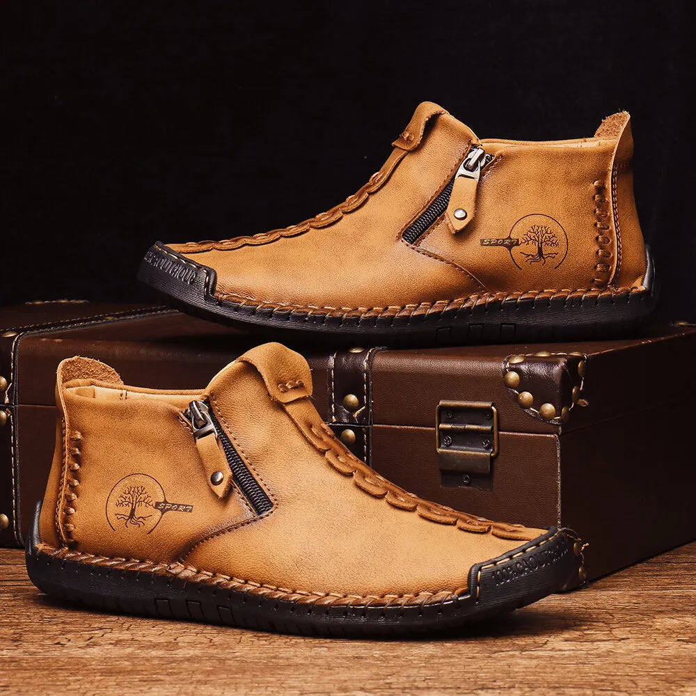 Autumn And Winter New Style Large Size Men's Shoes, Outdoor Casual Men's Tooling Boots, Hand-sewn Sets Of Foot Mid-cut Leather Boots
