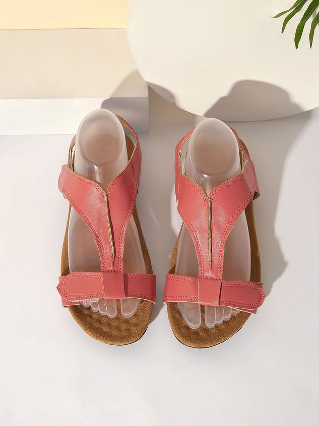 Women's Adjustable Leather Retro Solid Color Casual Portable Sandals