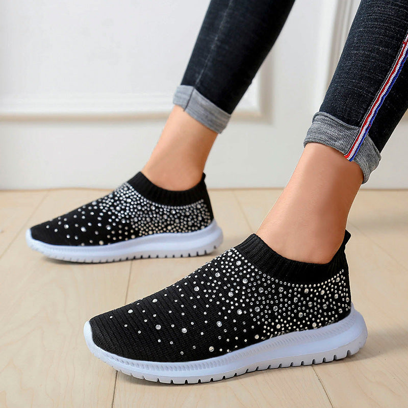 Women's Rhinestone Breathable Fly-Woven Mesh Plus Size Sneakers