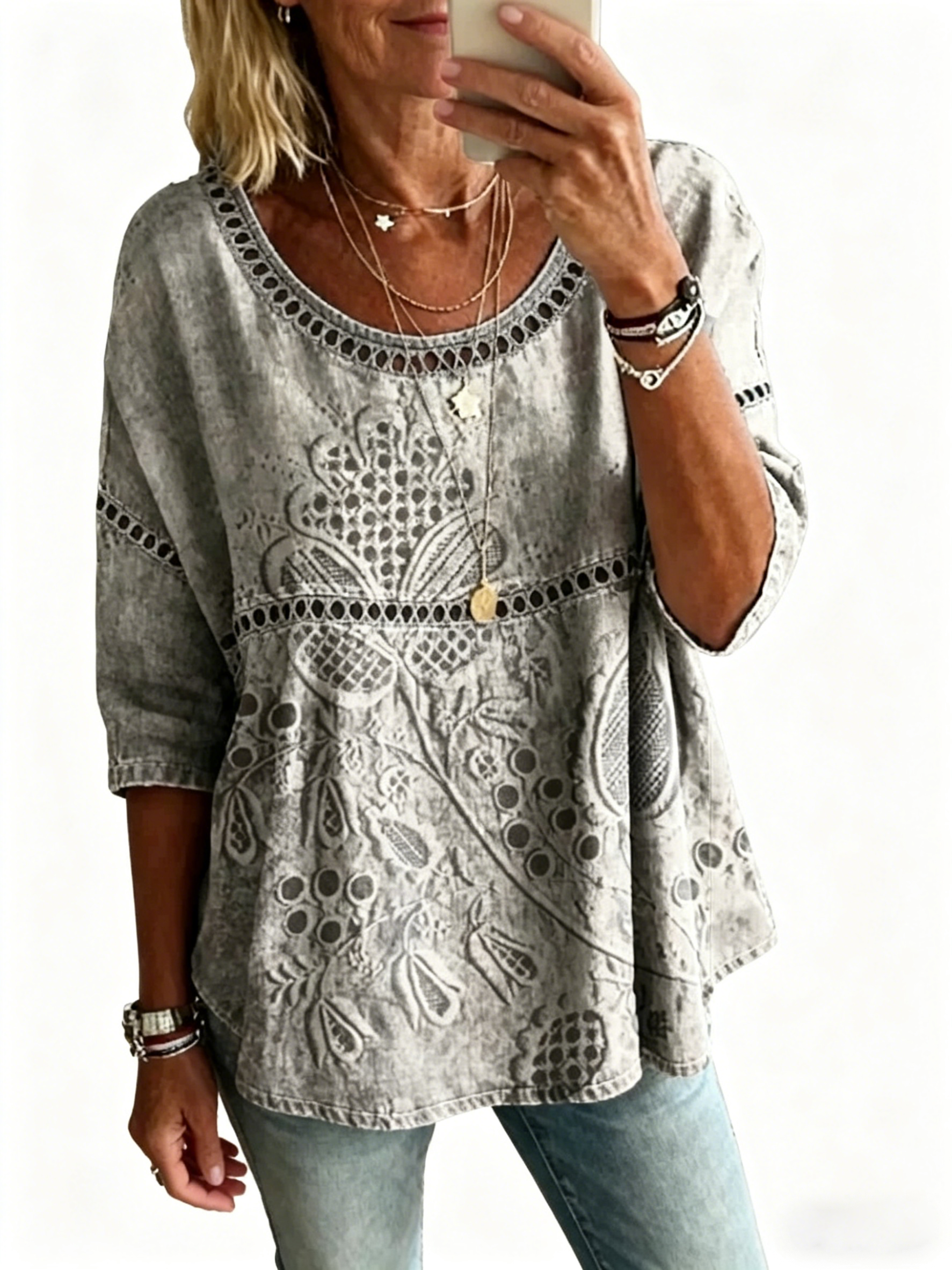 Abstract Print Linen Top | Women's Casual Loose Blouse
