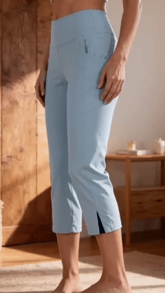 Women's High-Waisted Capri Plain Casual Pants with Pockets