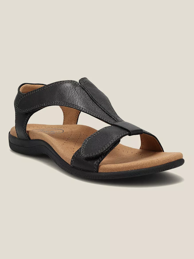 Women's Adjustable Leather Retro Solid Color Casual Portable Sandals