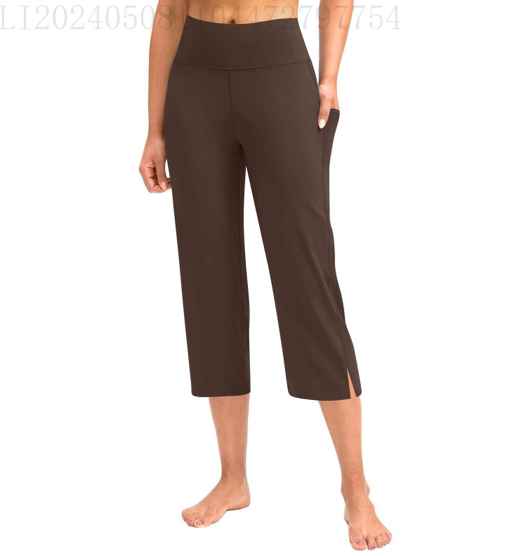 Women's High-Waisted Capri Plain Casual Pants with Pockets