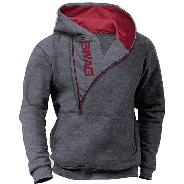 Men's Quarter Zip Hoodie Wine Red Royal Blue Blue Light Grey Hooded Letter Graphic Prints Print Sports & Outdoor Daily Sports Hot Stamping Designer Basic Casual Spring &  Fall Clothing Apparel Hoodies