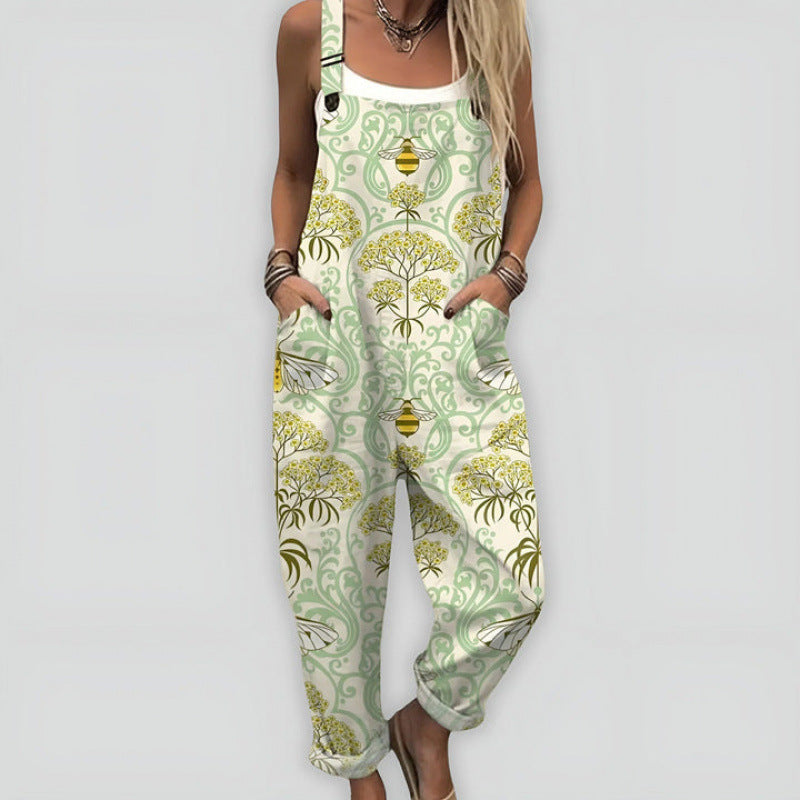 Printed Loose Overalls | Women's Casual Sleeveless Jumpsuit