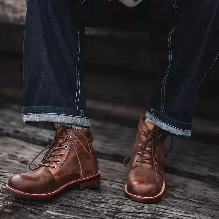 Men‘s Genuine Leather Waterproof Non-slip Arch Support Casual Work Boots