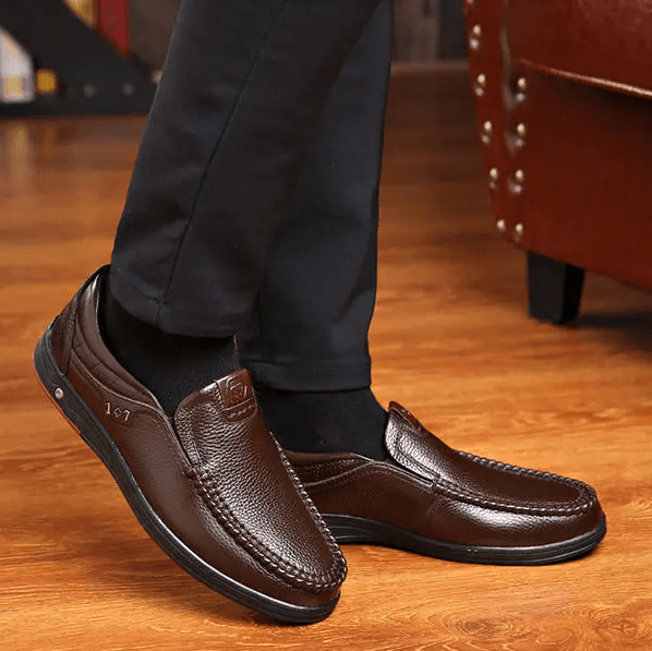 Men's Genuine Leather Soft Insole Casual Business Slip On Loafers