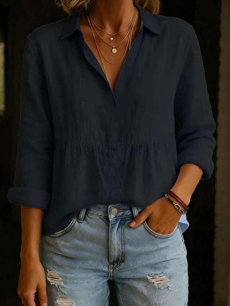 Women's Casual Loose Cotton-Linen Pullover Shirt