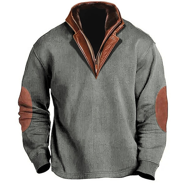 Men's Sweatshirt Corduroy Navy Blue Brown Army Green Beige Coffee Quarter Zip Color Block Patchwork Street Vacation Going out Corduroy Fashion Designer Basic Spring &  Fall Clothing Apparel Hoodies
