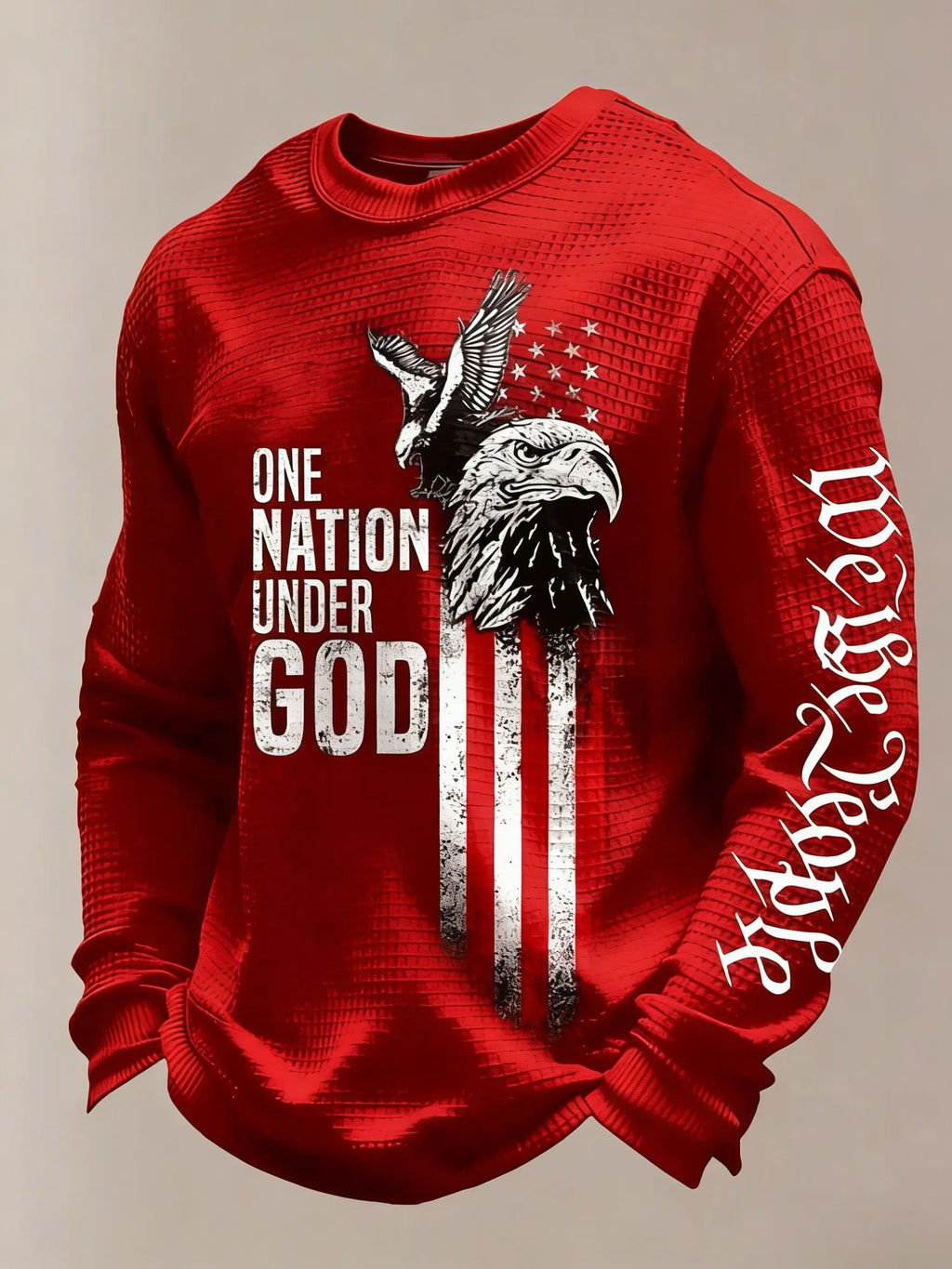 Men's One Nation Under God Retro Eagle & Flag Print Waffle-Knit Long-Sleeve Top