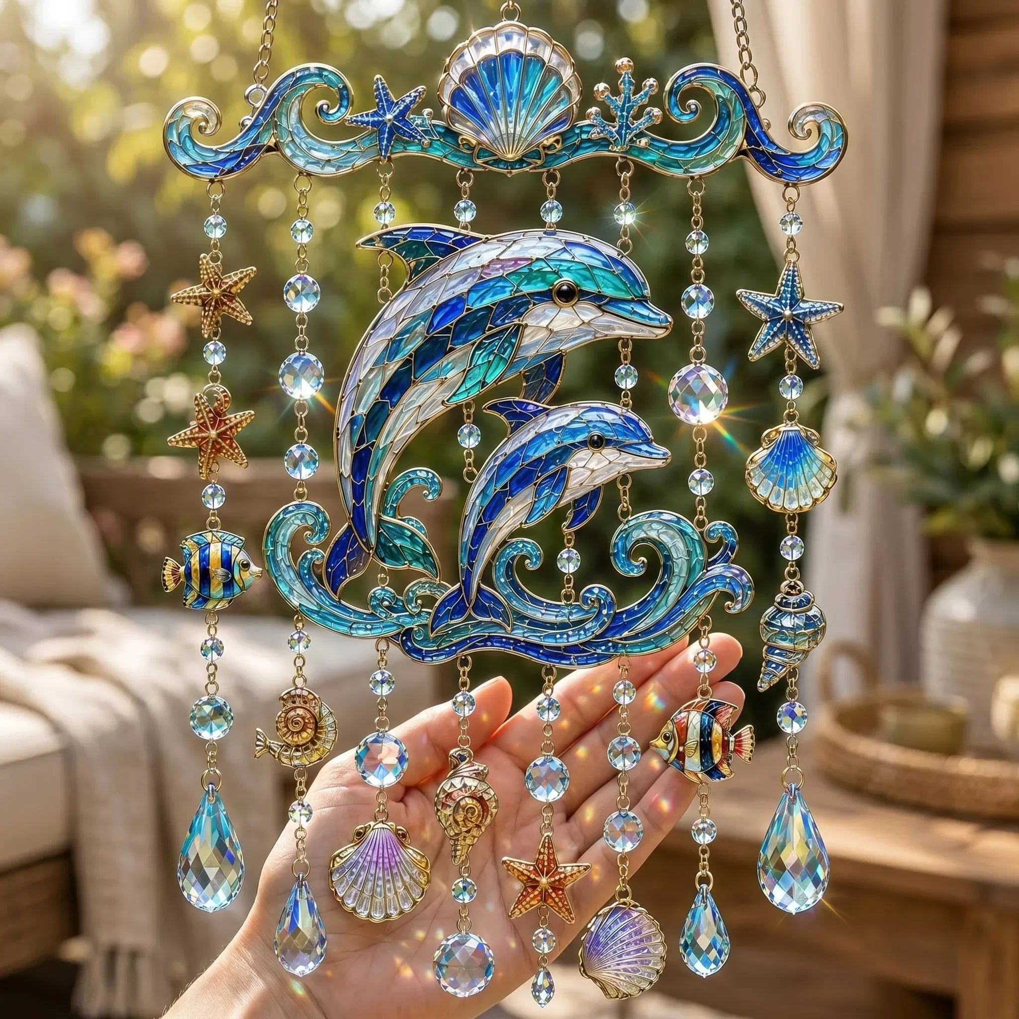 🌊Ocean-Themed Crystal Wind Chime – ✨Bring the Ocean Glow to Your Garden
