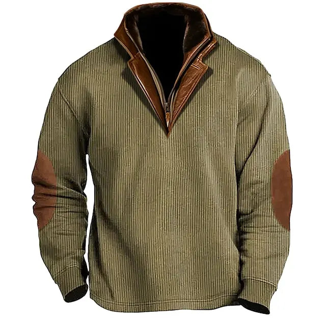 Men's Sweatshirt Corduroy Navy Blue Brown Army Green Beige Coffee Quarter Zip Color Block Patchwork Street Vacation Going out Corduroy Fashion Designer Basic Spring &  Fall Clothing Apparel Hoodies