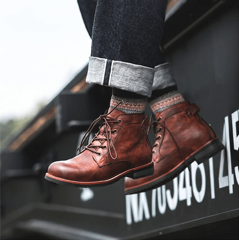 Men‘s Genuine Leather Waterproof Non-slip Arch Support Casual Work Boots