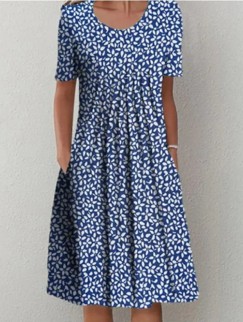 Women's Round Neck Short Sleeve Floral Print Dress