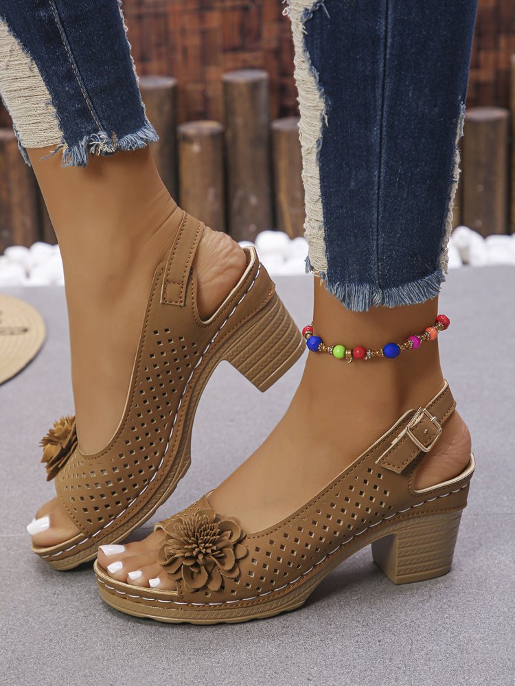 Women's Perforated Block Heel Sandals