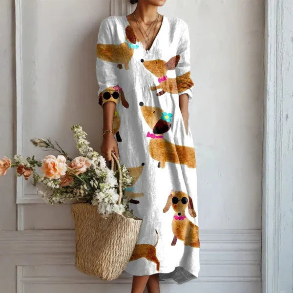 Women's Boho Floral Print Linen Maxi Dress