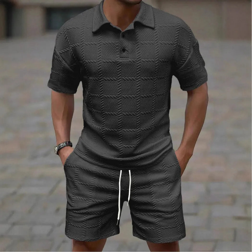 Men Textured Jacquard 2 Piece Matching Set