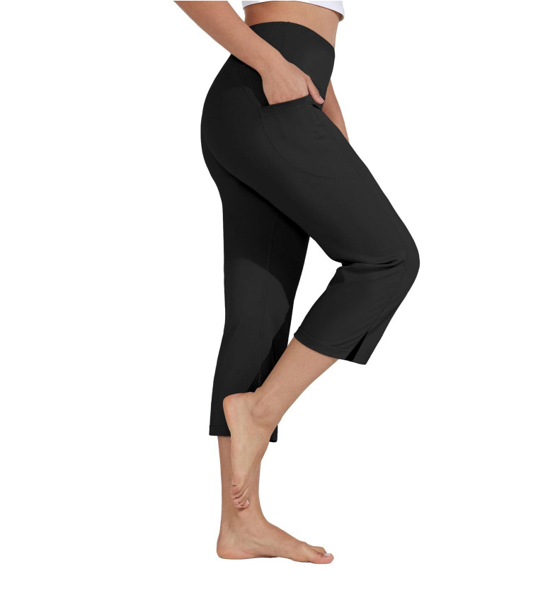 Women's High-Waisted Capri Plain Casual Pants with Pockets