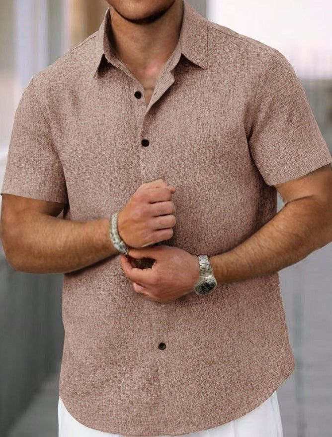 Men's Cotton Linen Lapel Short Sleeve Shirt