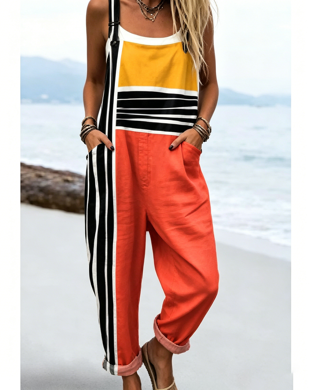 Printed Loose Overalls | Women's Casual Sleeveless Jumpsuit