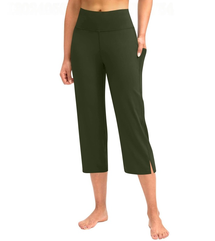 Women's High-Waisted Capri Plain Casual Pants with Pockets