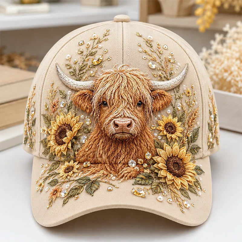 🔥 Last Day 49% OFF – Buy 3 Get 1 FREE | Highland Cow Embroidery Cap